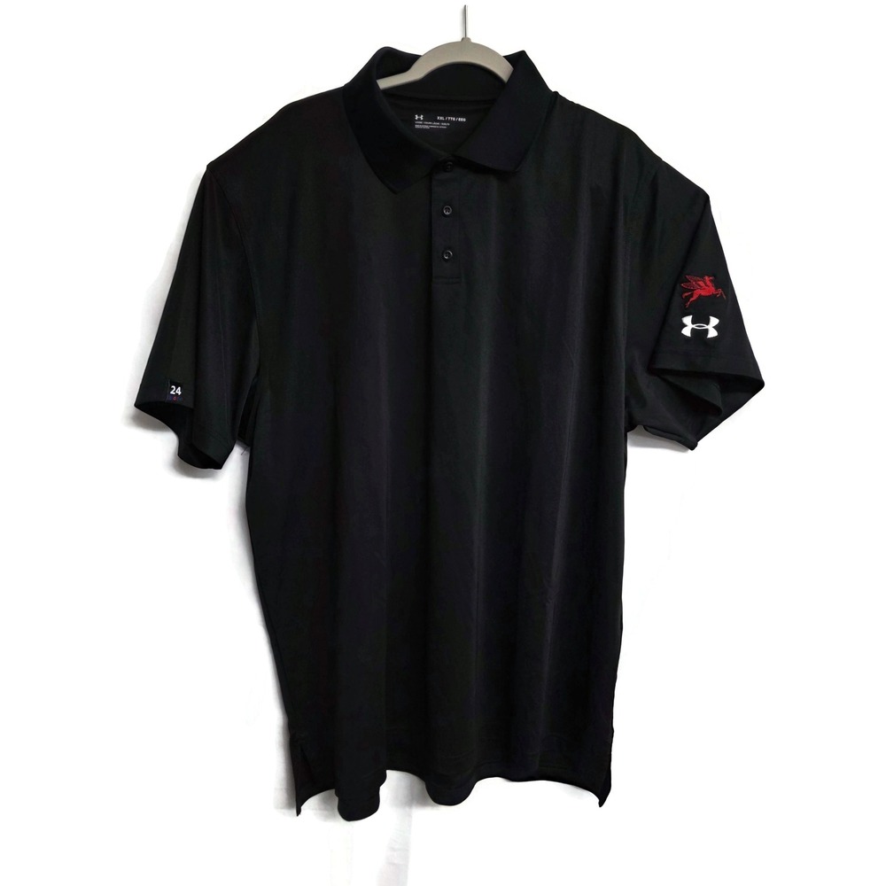 Under Armour Mens XXL Black Pegasus Logo Loose Fit Performance Polo Shirt
